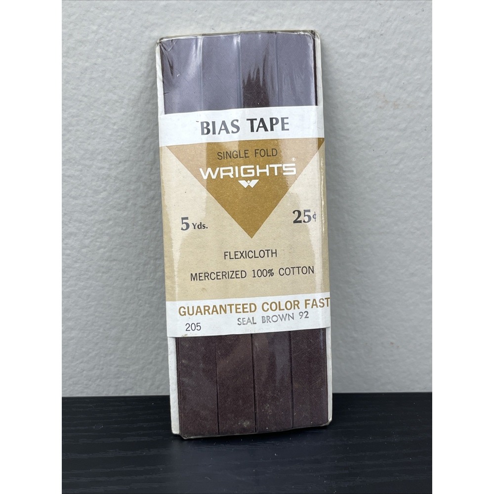 1969 Sealed‎ Wrights Flexicloth Single Fold Bias Tape 205 Seal Brown 5 Yards